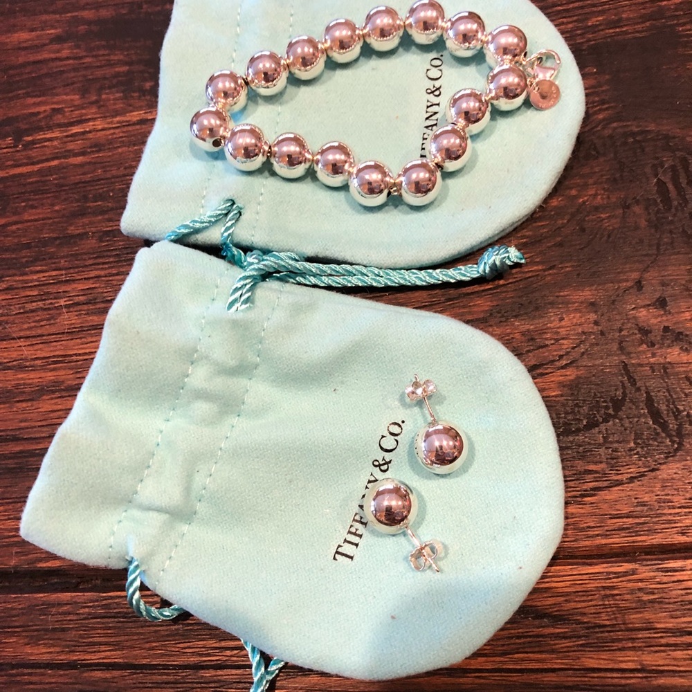Authentic Tiffany Silver ball bracelet & earrings